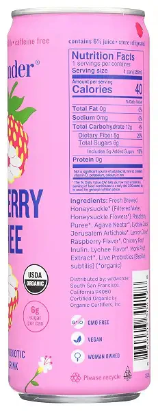 Back of the Raspberry Lychee can with the nutrition facts